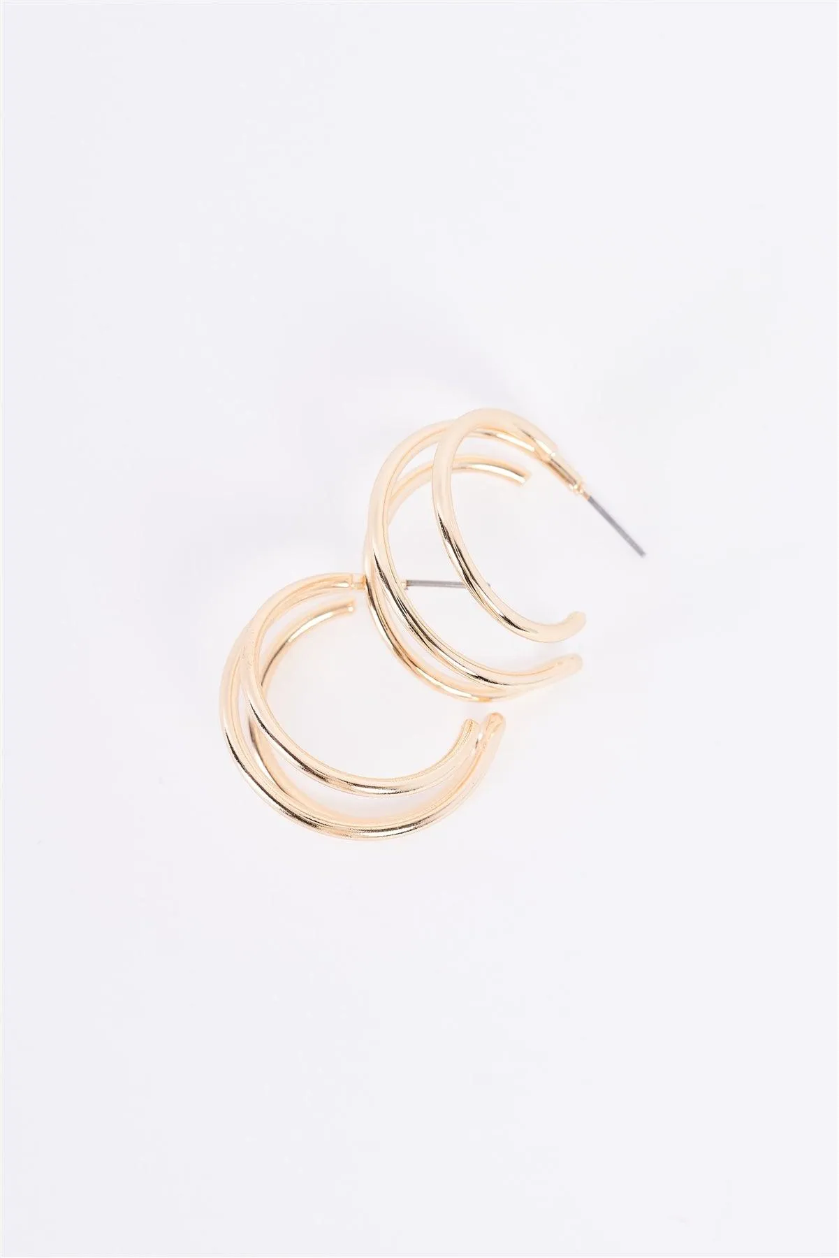 Gold Triple Thin Multi Circle Open Hoops Earrings