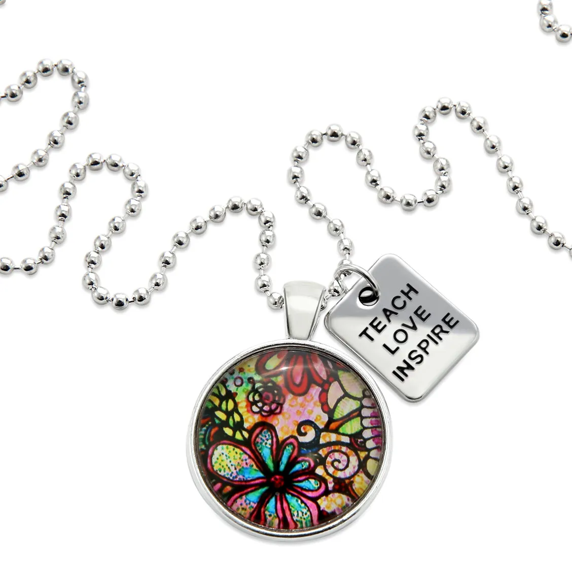 Heart & Soul Collection - Bright Silver 'TEACH LOVE INSPIRE' Necklace - Flora (10351)