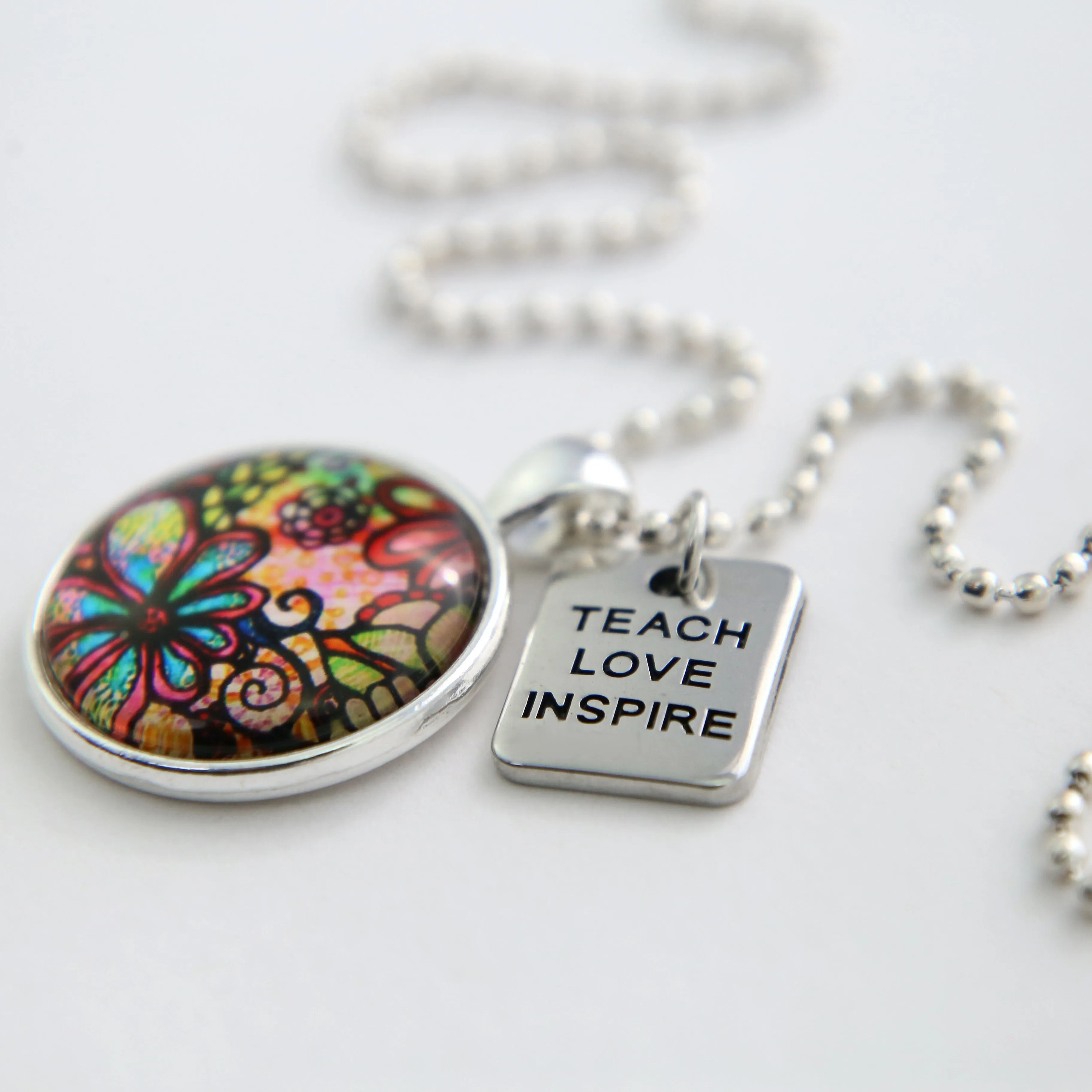 Heart & Soul Collection - Bright Silver 'TEACH LOVE INSPIRE' Necklace - Flora (10351)