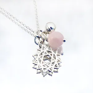 heart chakra symbol necklaces with rose quartz