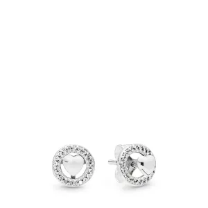 Heart silver stud earrings with detachable earring jackets and clear cubic zirconia