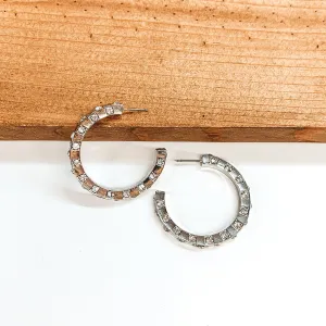 Hoop Earrings with Clear Crystals in Silver