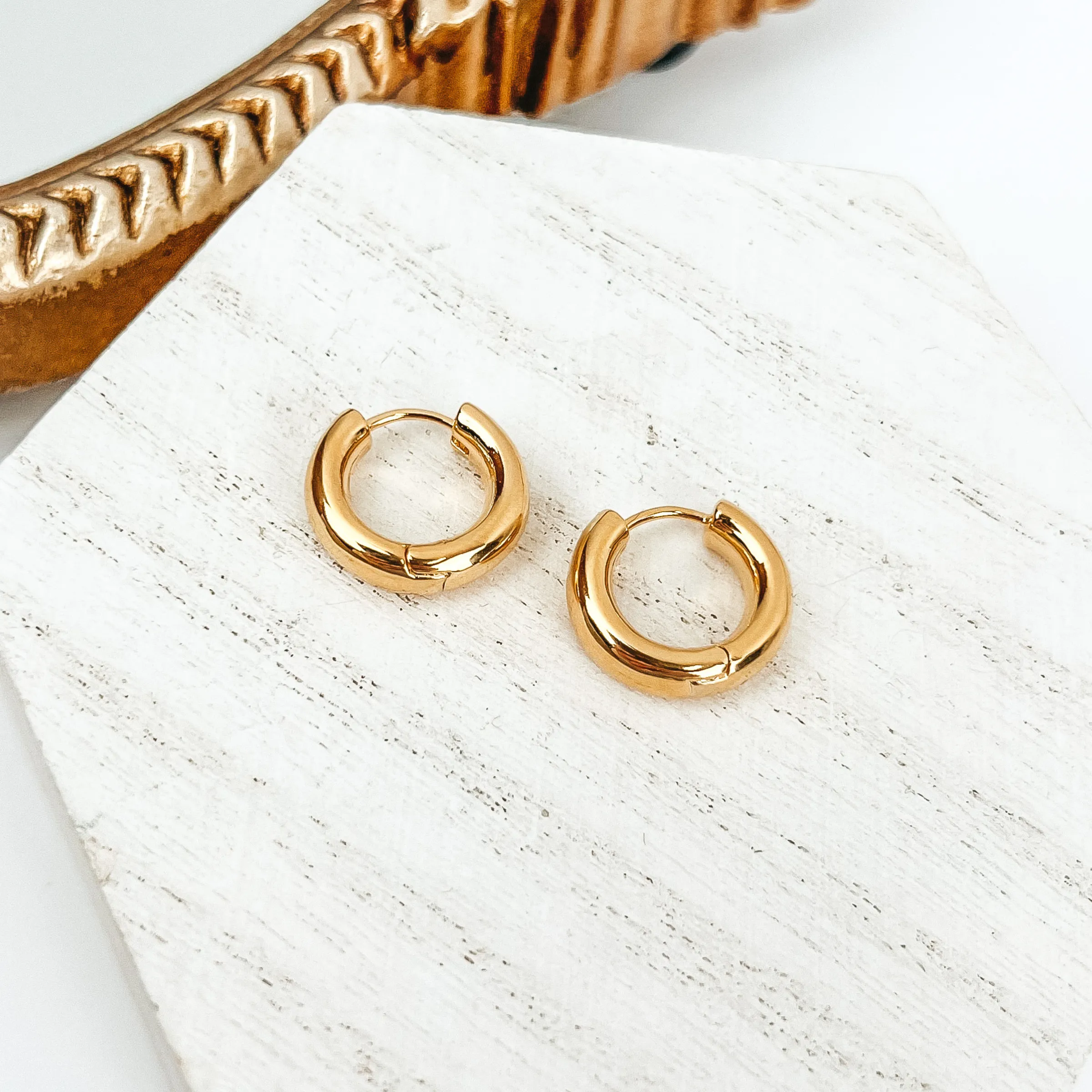 Hoop Huggie Earrings in Gold Tone