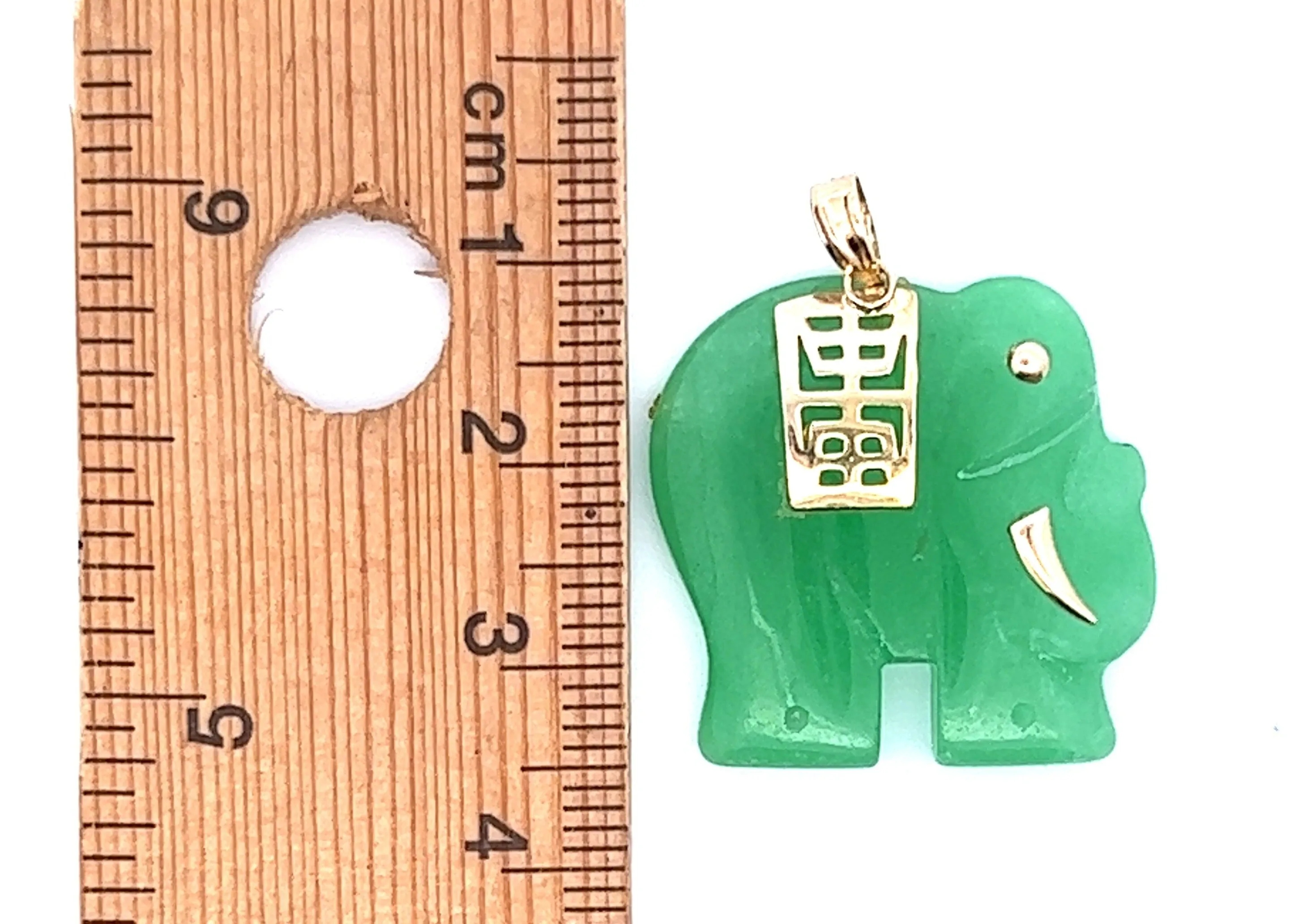 Jade Elephant & 14ct Yellow Gold Pendant