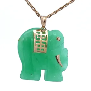 Jade Elephant & 14ct Yellow Gold Pendant