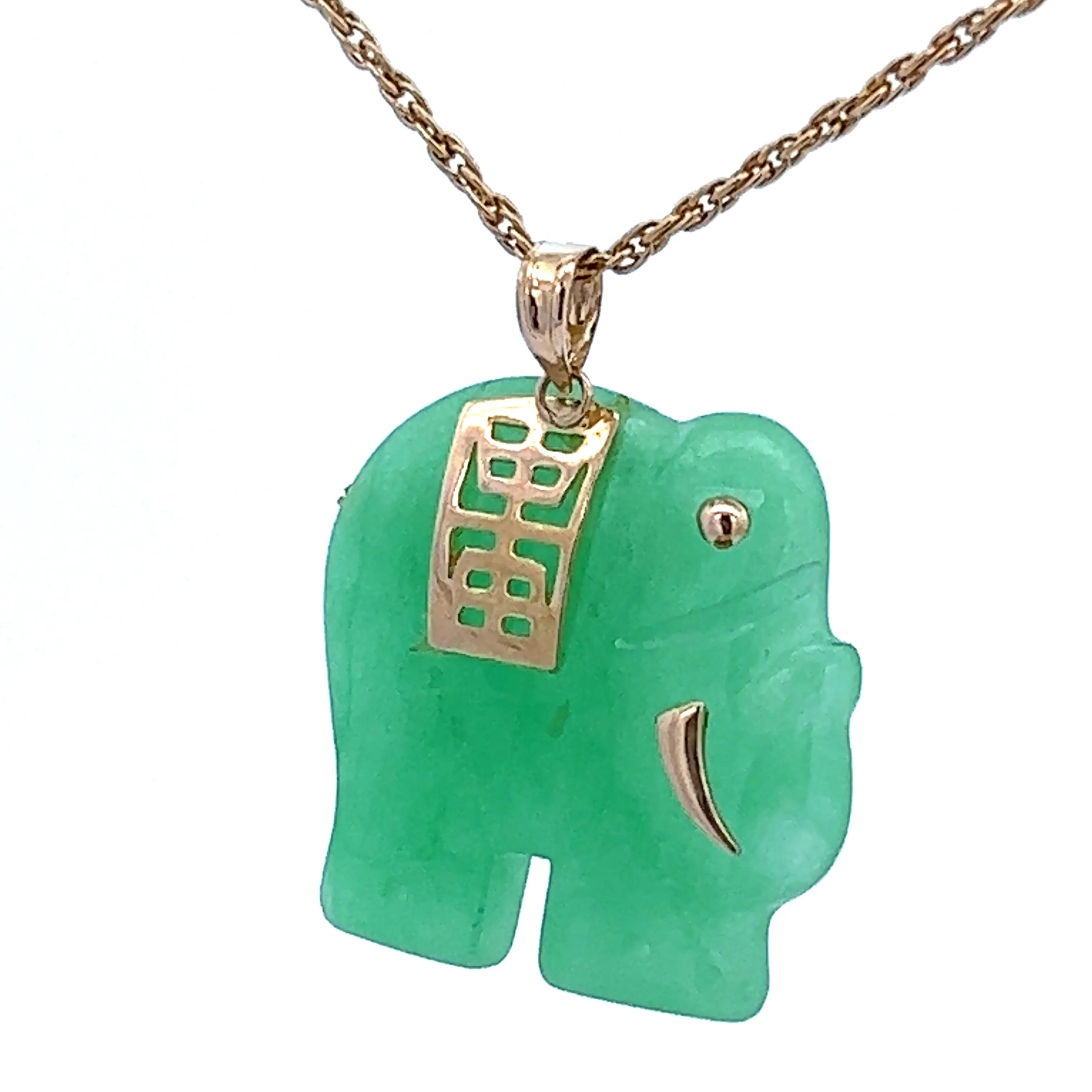 Jade Elephant & 14ct Yellow Gold Pendant