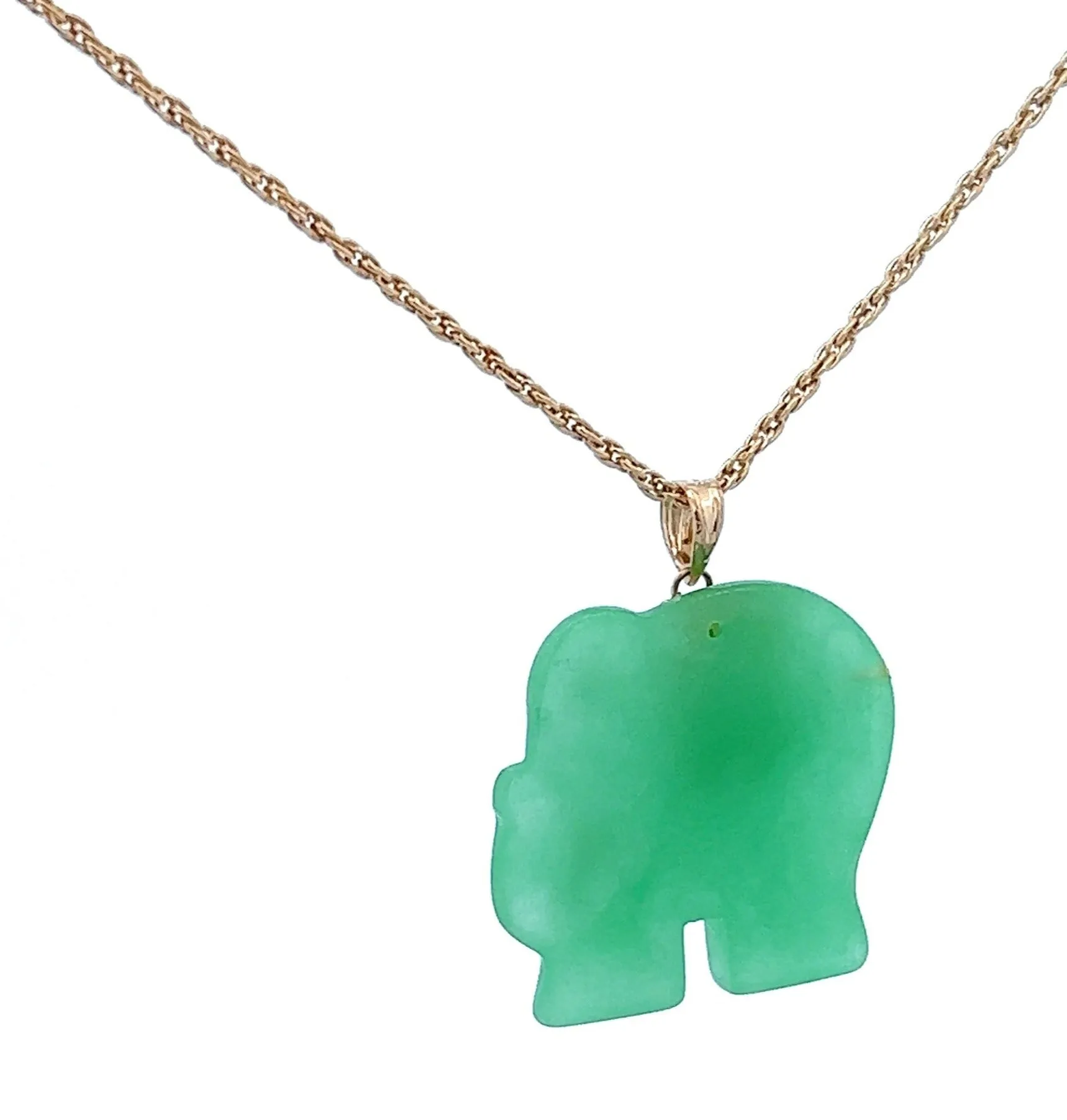 Jade Elephant & 14ct Yellow Gold Pendant