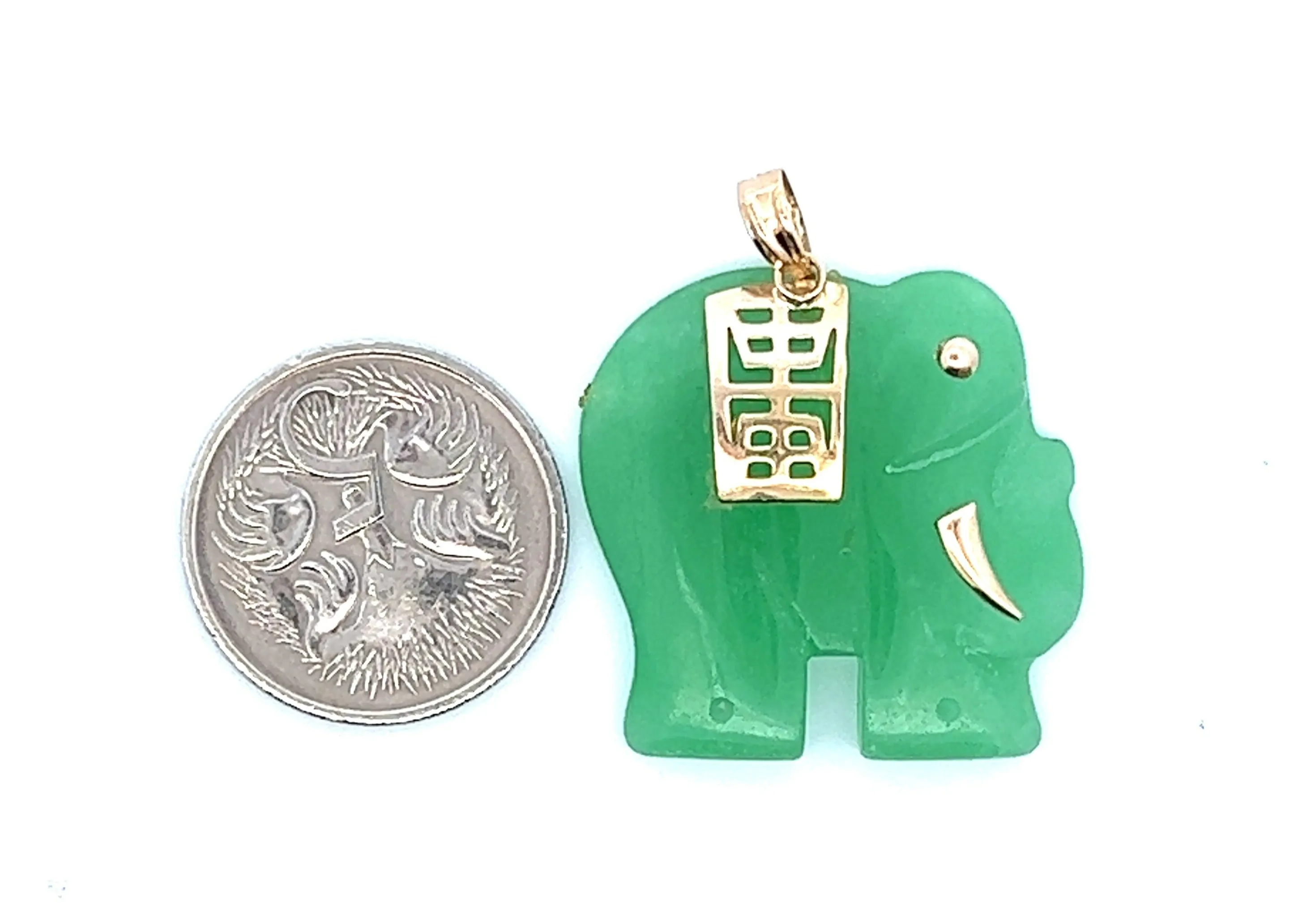 Jade Elephant & 14ct Yellow Gold Pendant