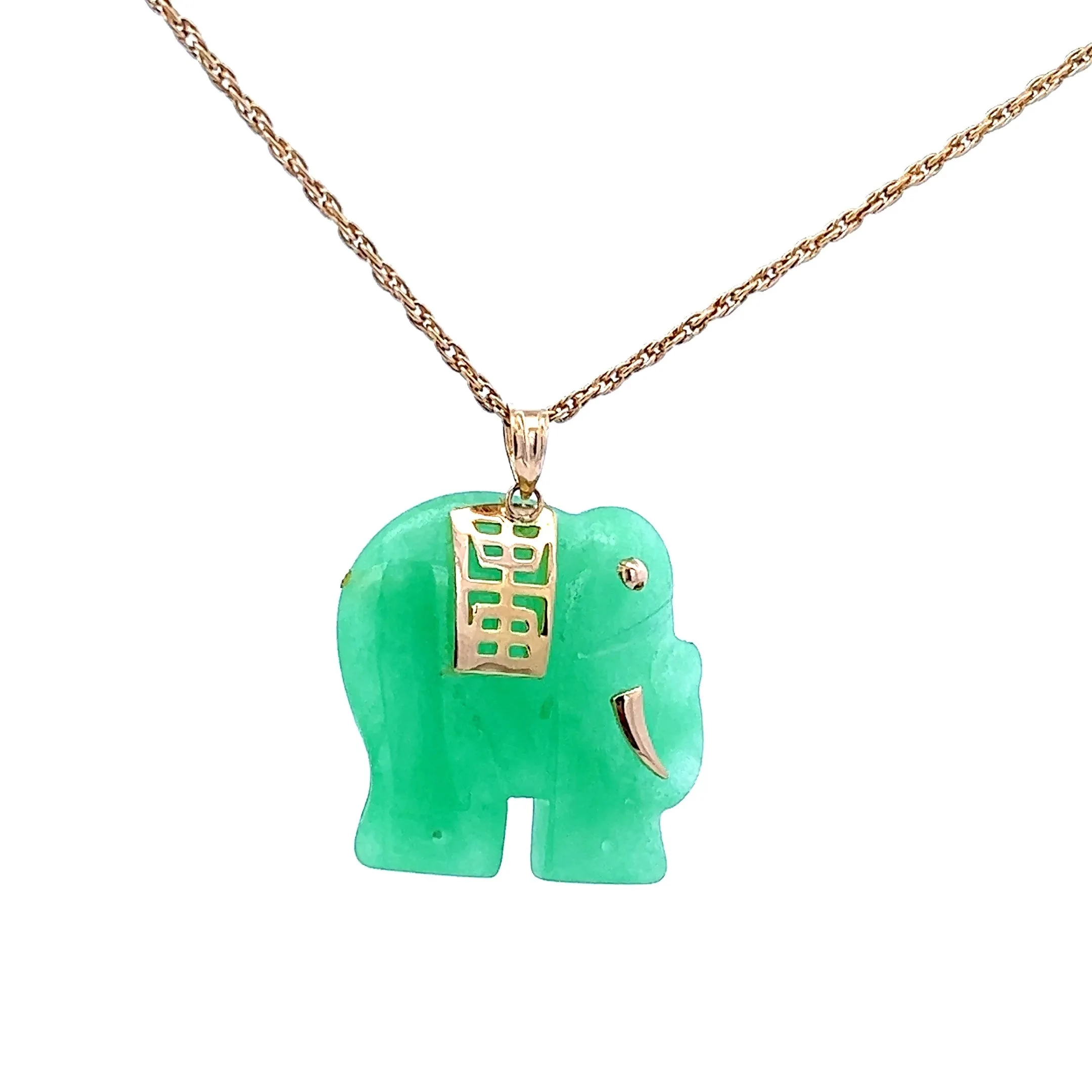 Jade Elephant & 14ct Yellow Gold Pendant