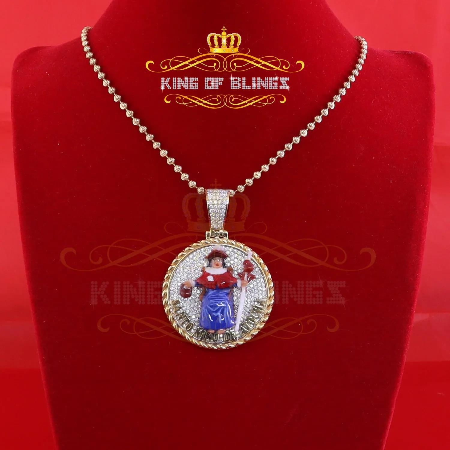 King Of Bling's SANTO NINO DEATOCHA Sterling Silver Yellow Pendant with 3.0ct Genuine Moissanite