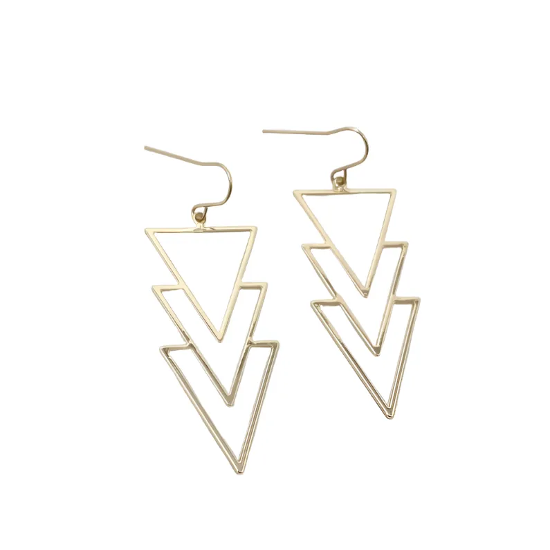 Mary Smooth Triple Triangle Earrings | Gold