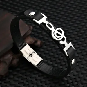 Men's Leather Stainless Steel Musical Note Bracelet