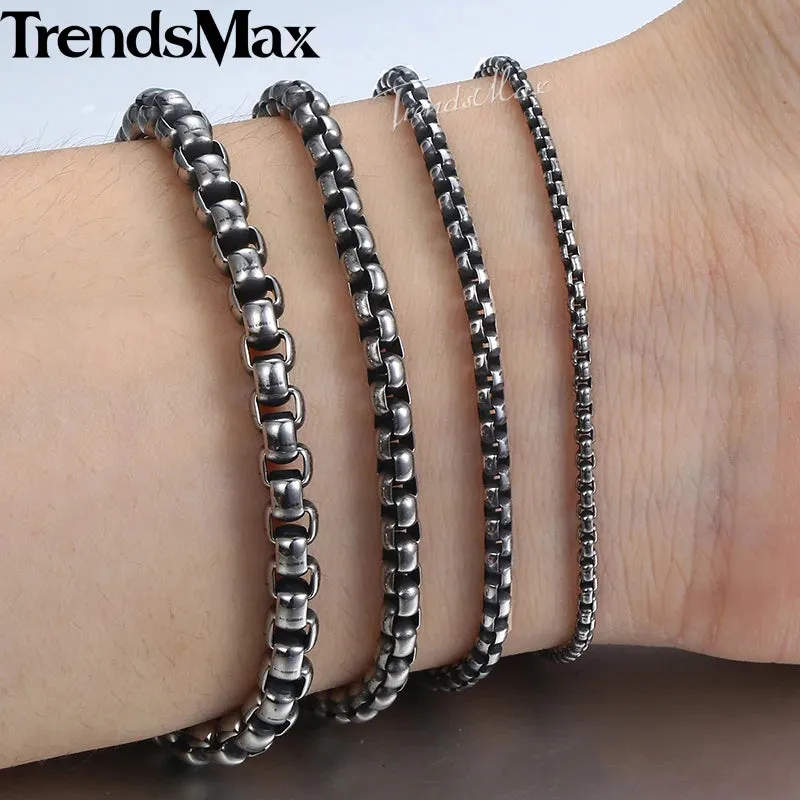 Men's Women's Black Stainless Steel Bracelet Box Chain Bracelets 2020 Dropshipping Wholesale Jewelry Hip Hop KBB12