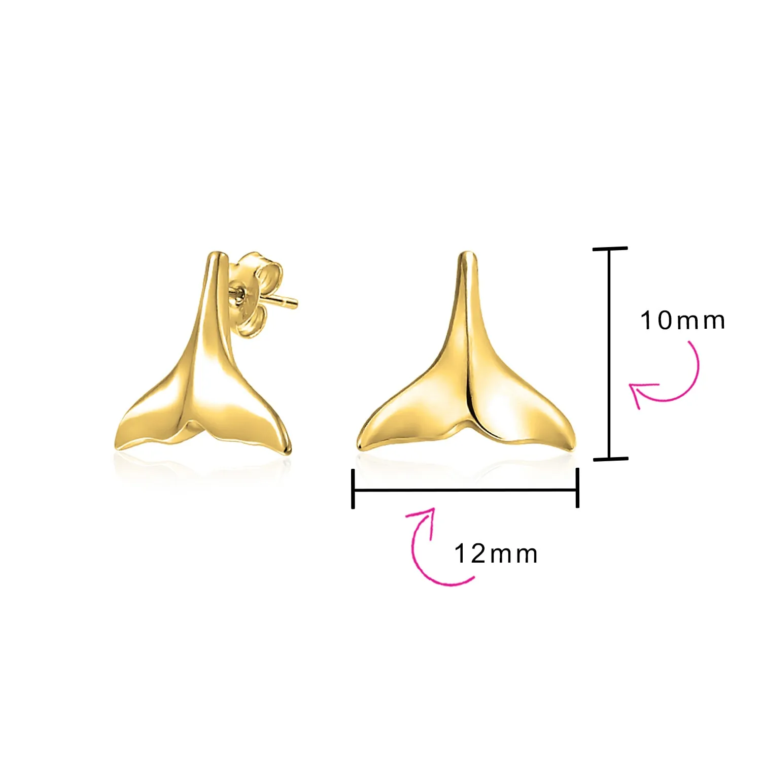 Minimalist Nautical Mermaid Fin Whale Tail Stud Earrings in Rose Gold Vermeil