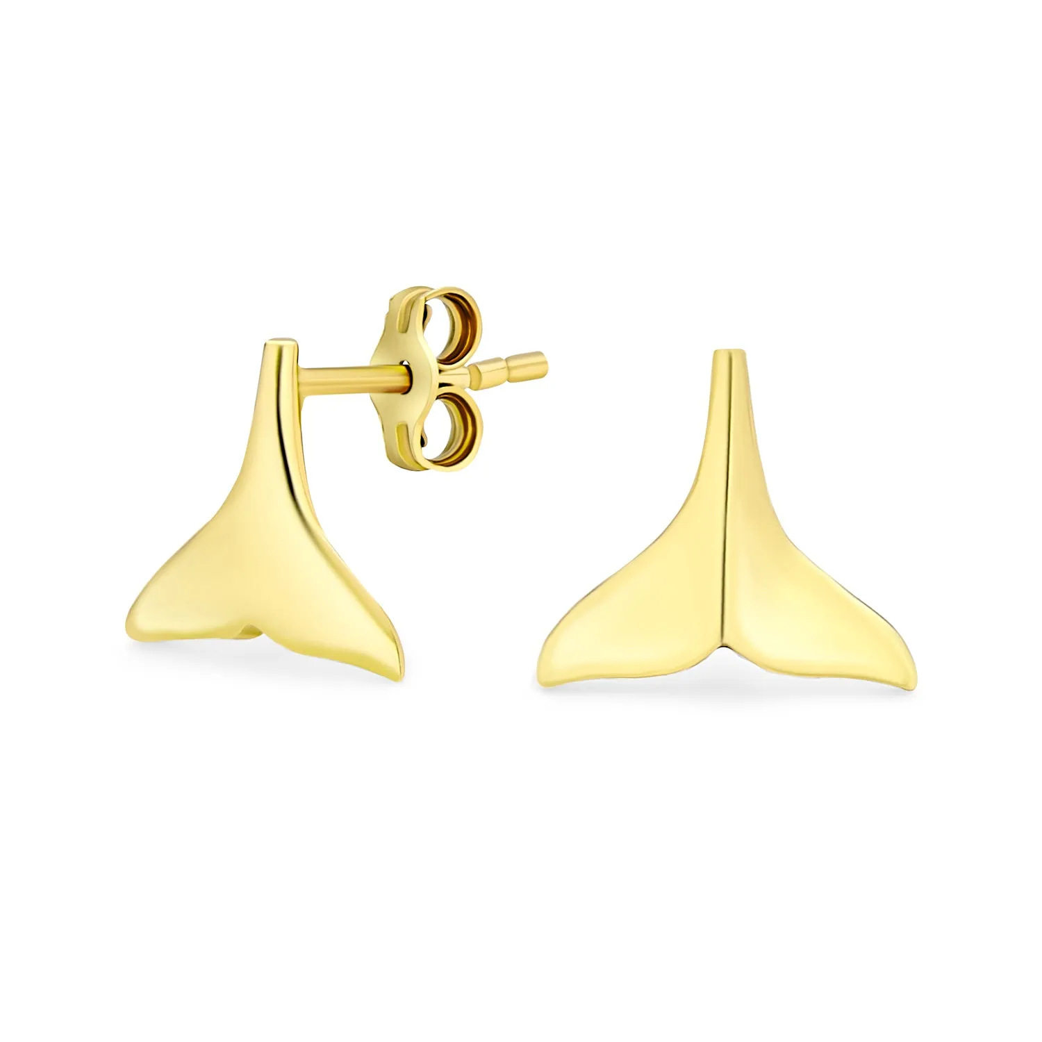 Minimalist Nautical Mermaid Fin Whale Tail Stud Earrings in Rose Gold Vermeil