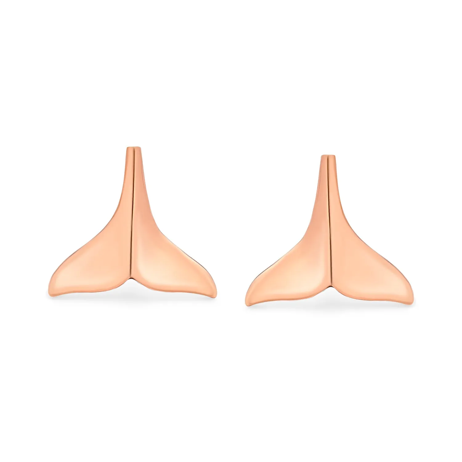 Minimalist Nautical Mermaid Fin Whale Tail Stud Earrings in Rose Gold Vermeil