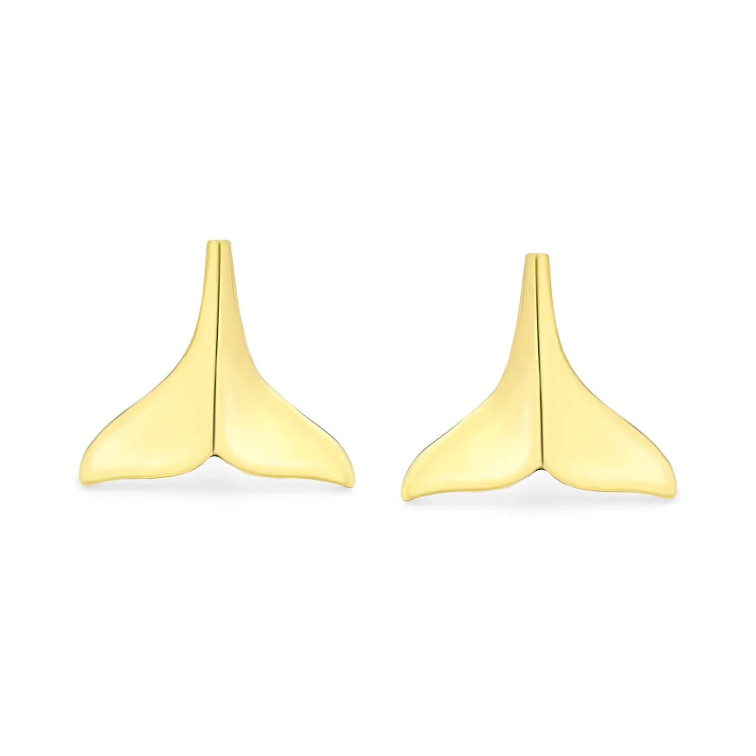 Minimalist Nautical Mermaid Fin Whale Tail Stud Earrings in Rose Gold Vermeil