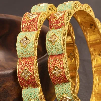 Multicolored Gold Tone Meenakari Bangle ( Set of 2 )