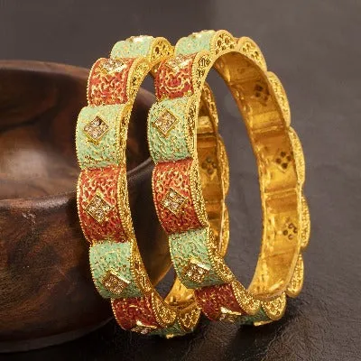 Multicolored Gold Tone Meenakari Bangle ( Set of 2 )