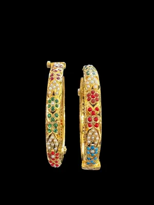 Navratan Jadau gold plated silver bangles  ( READY TO SHIP )