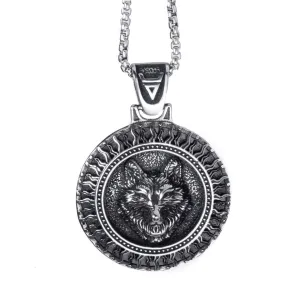 Nordic Viking Wolf Medallion Stainless Steel Pendant Necklace