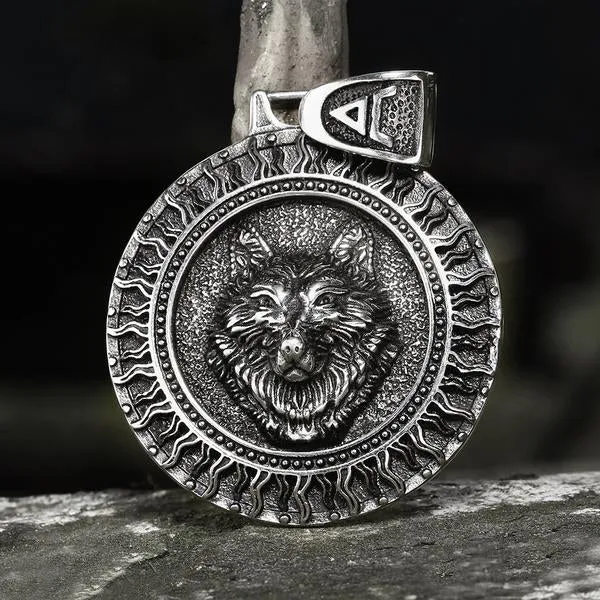 Nordic Viking Wolf Medallion Stainless Steel Pendant Necklace