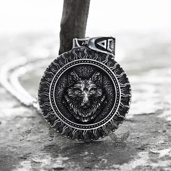 Nordic Viking Wolf Medallion Stainless Steel Pendant Necklace