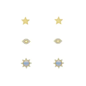 Opal Sun, Star and Evil Eye Earrings Set