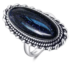 Oval Shaped Blue Sand Hollow Elegant Ring