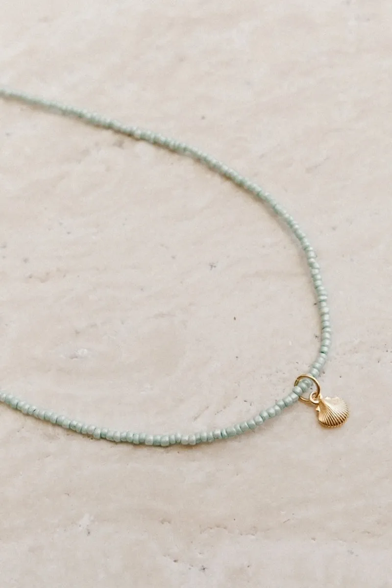 Pale Blue beaded Necklace - Gold