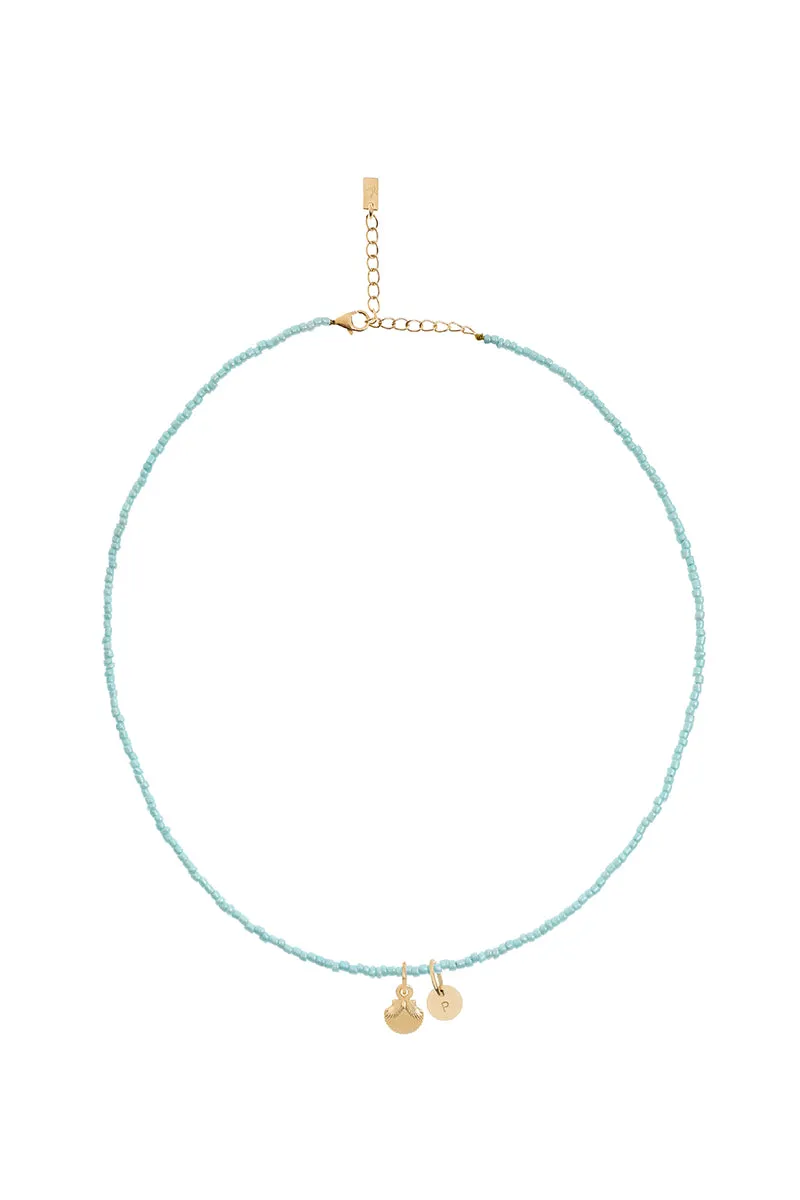 Pale Blue beaded Necklace - Gold