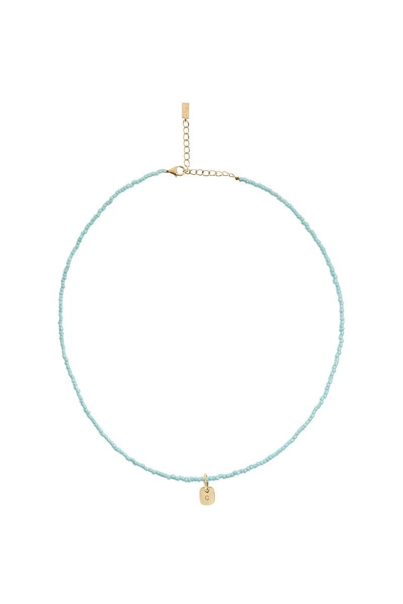 Pale Blue beaded Necklace - Gold