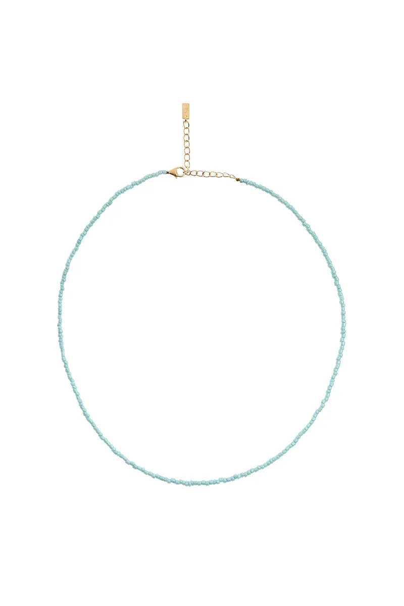 Pale Blue beaded Necklace - Gold