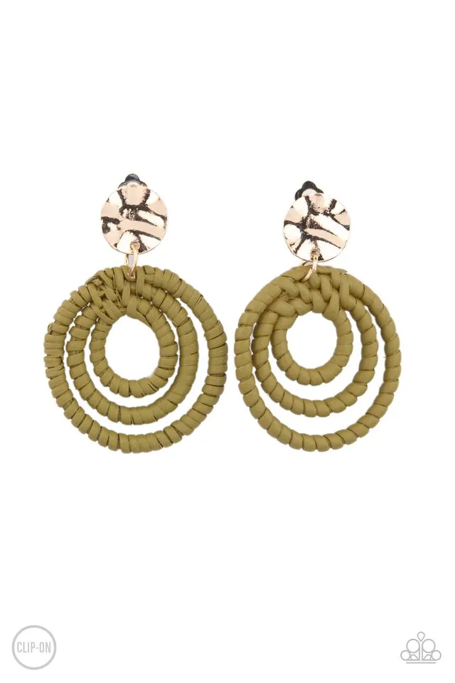 Paparazzi Earring ~ Whimsically Wicker - Green