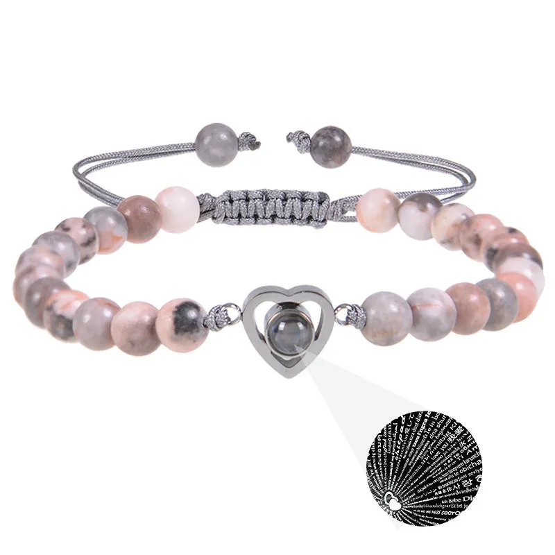 Pink zebra stone beaded heart-shaped projection bracelet