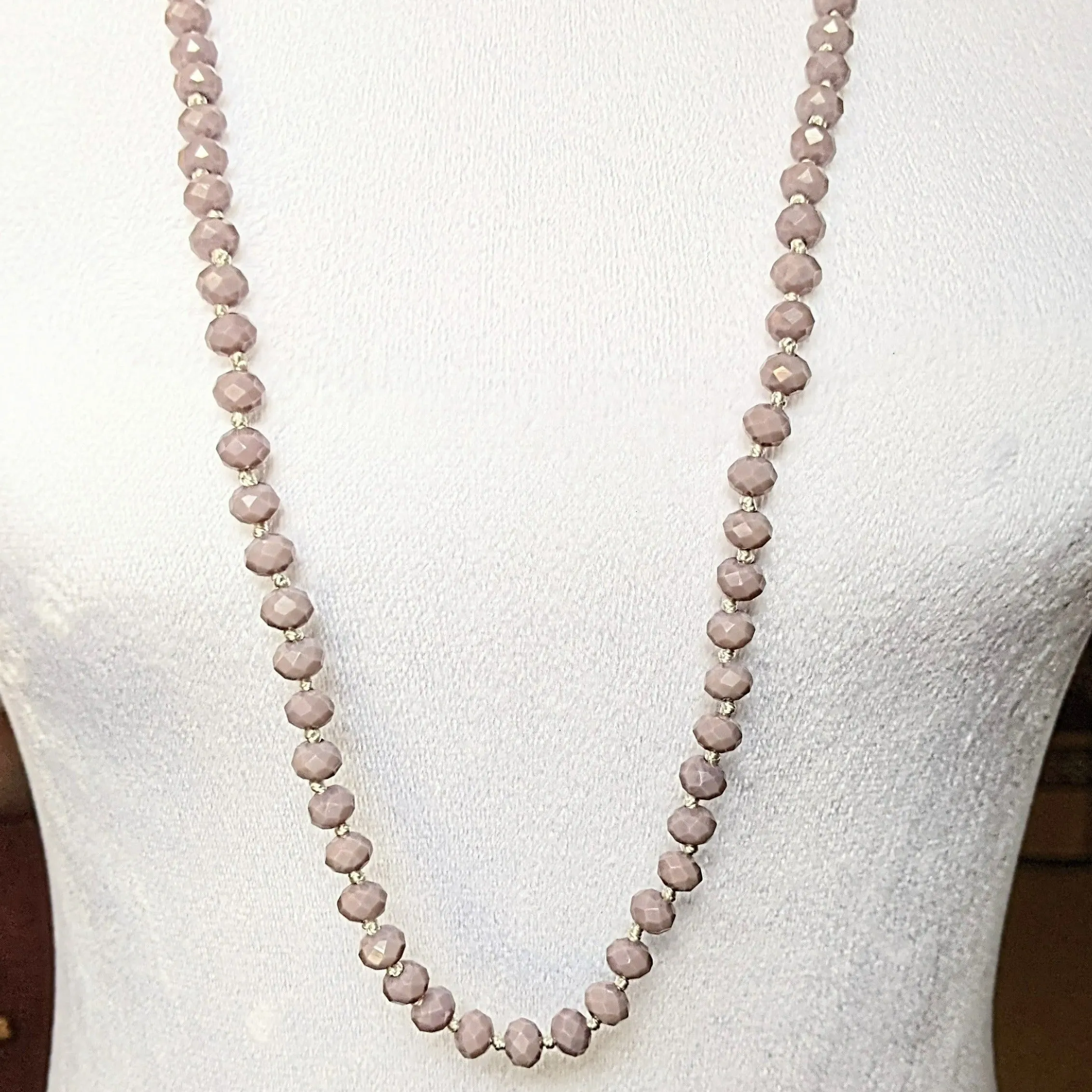 Pretty Plum Crystal Knotted Necklace -36 inch