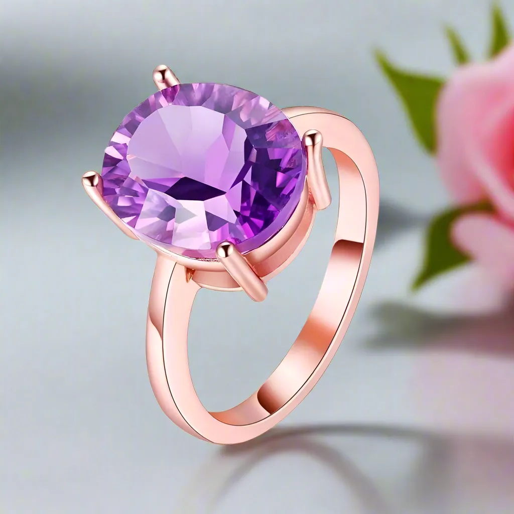 Purple Amethyst Created Diamond Rings