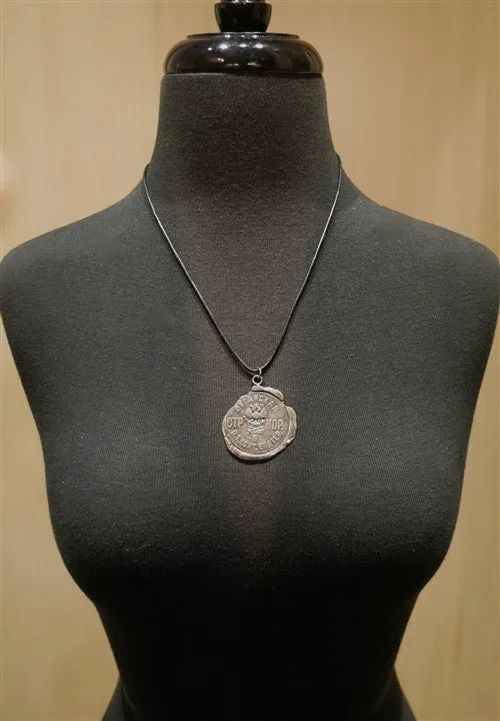 Pyrrha Large Sterling Silver Crest on Leather Cord Necklace