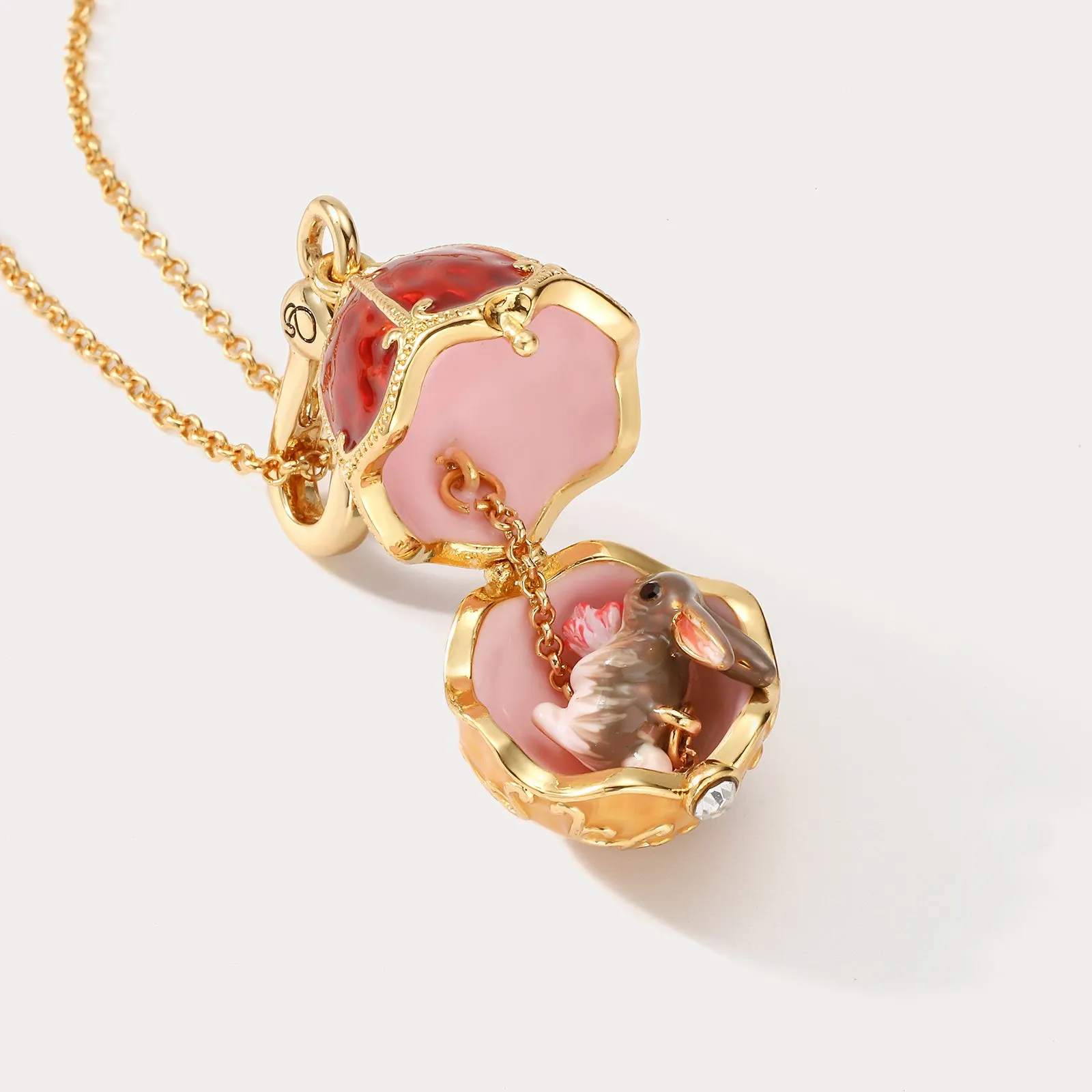 Rabbit & Rose Easter Egg Locket Necklace