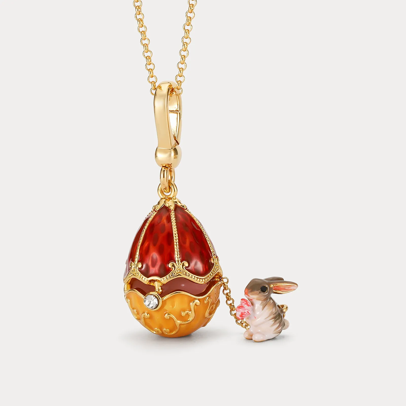 Rabbit & Rose Easter Egg Locket Necklace