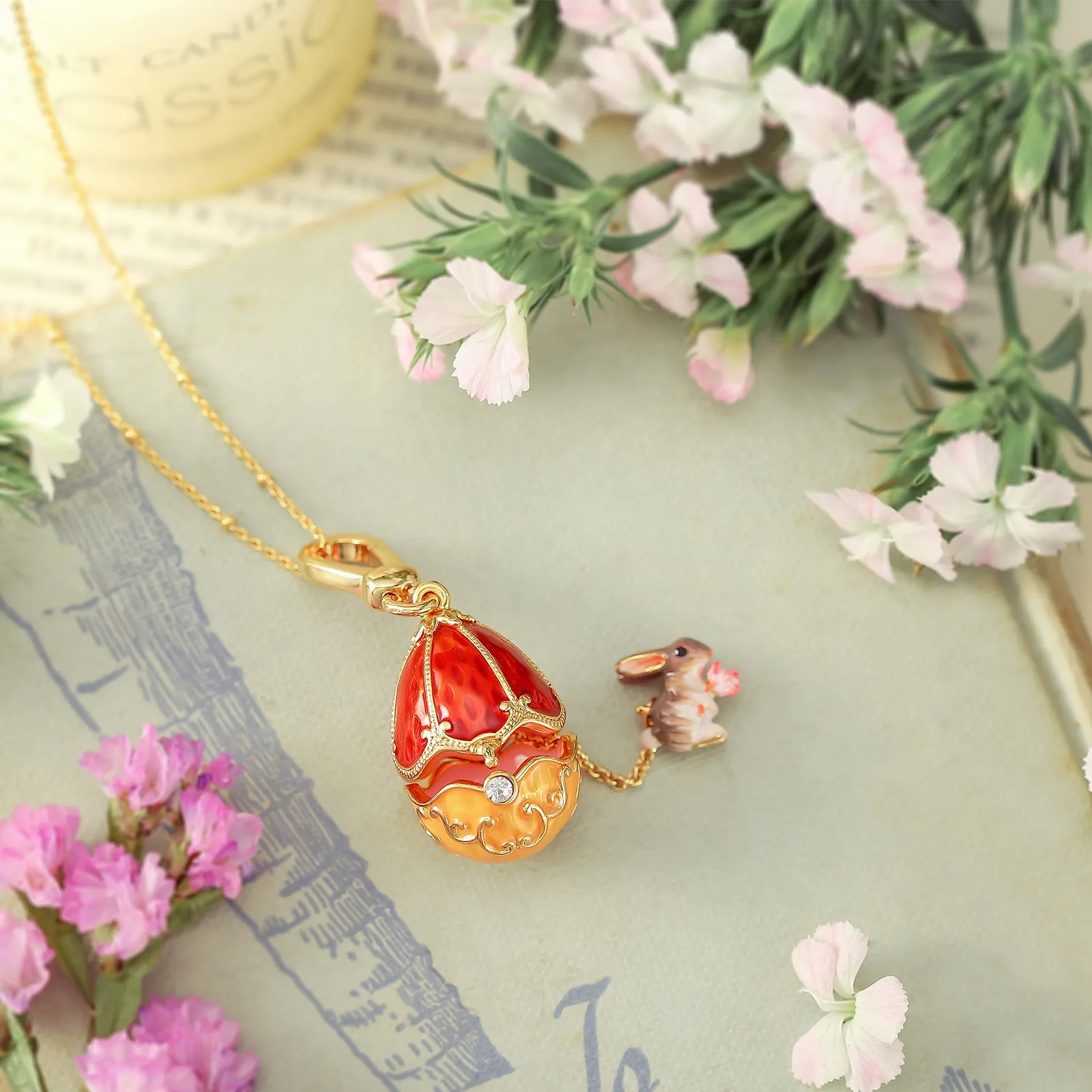 Rabbit & Rose Easter Egg Locket Necklace