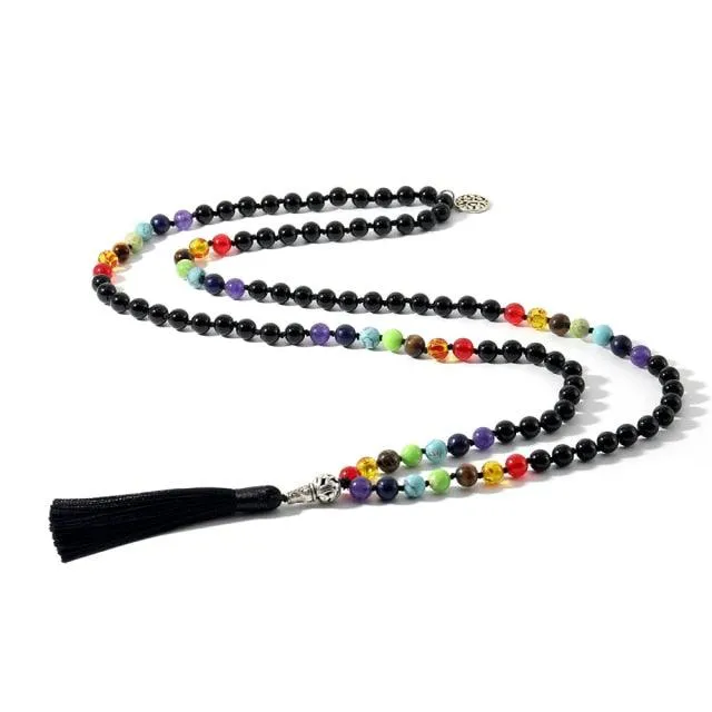 Rainbow & White/Black/Turquoise  Beaded Necklace