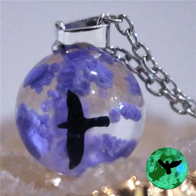 Resin Rould Ball Moon Pendant Necklace Women Blue Sky White Cloud Necklace