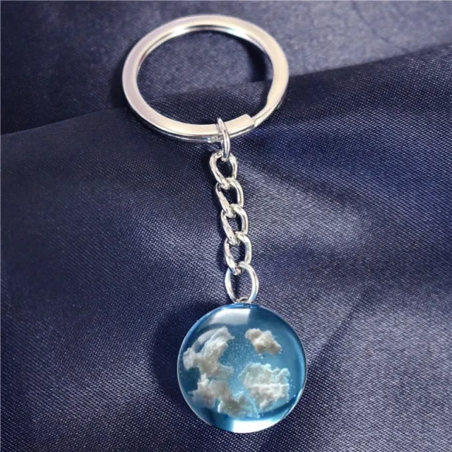 Resin Rould Ball Moon Pendant Necklace Women Blue Sky White Cloud Necklace