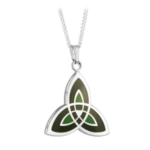 Rhodium Green Enamel Trinity Knot Pendant