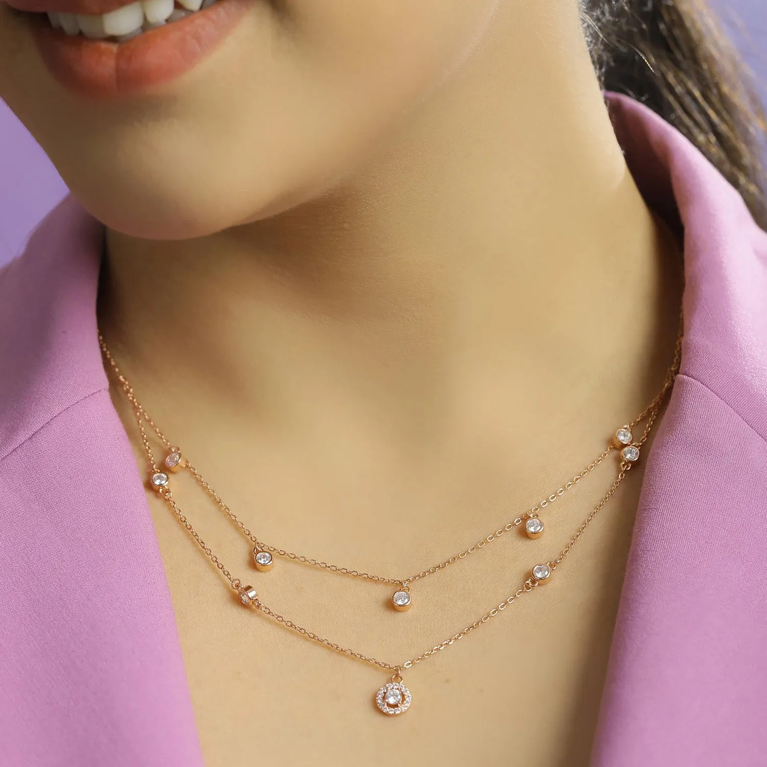 Rose Toned Stunning Layered 925 Silver Necklace