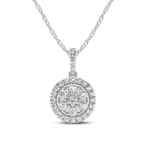 Round Halo Miracle Necklace with 1/2ct of Diamonds in Sterling Silver