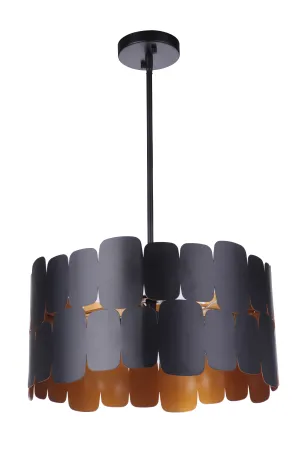 Sabrina 4 Light Pendant in Flat Black/Gold Luster