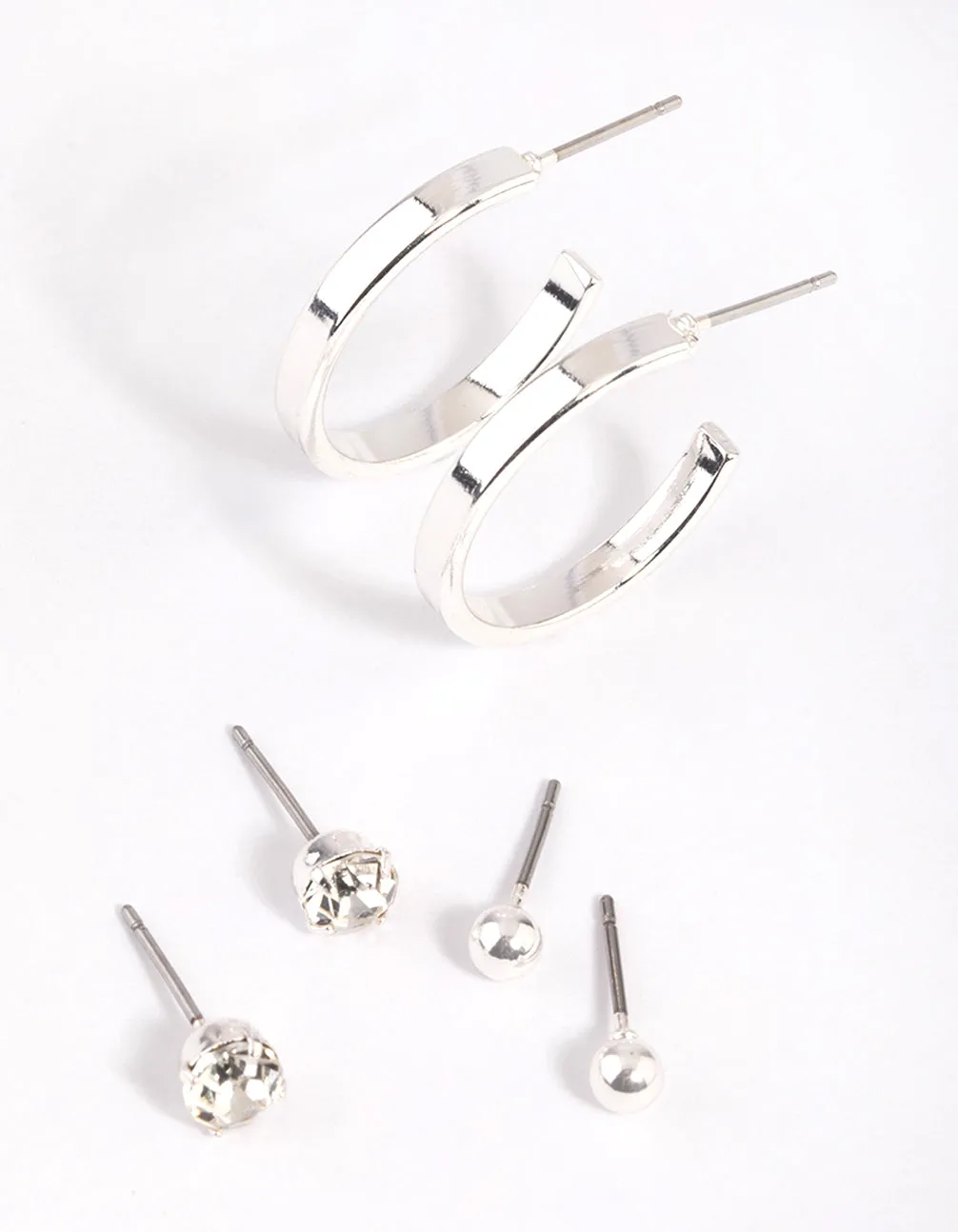 Silver Plain Stud & Hoop Earring Pack