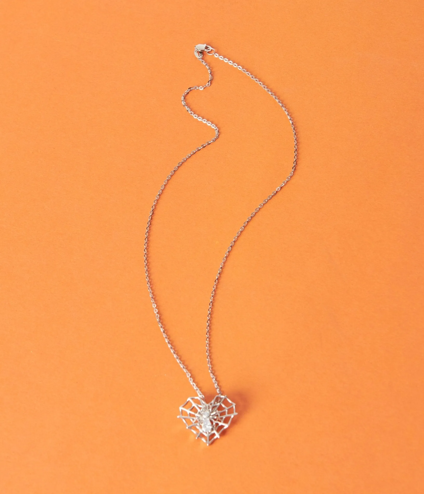 Silver Rhinestone Spider Love Necklace